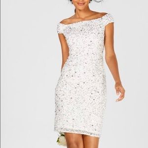 Adrianne Papell white beaded sheath dress
